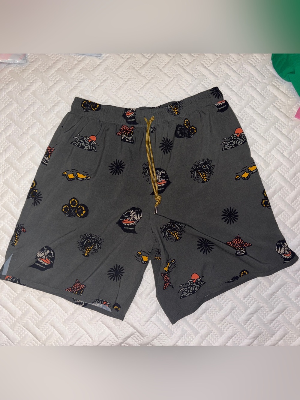 Rabbit | Men’s Charcoal Tattoo-Style Graphic Drawstring Swim Trunks Shorts